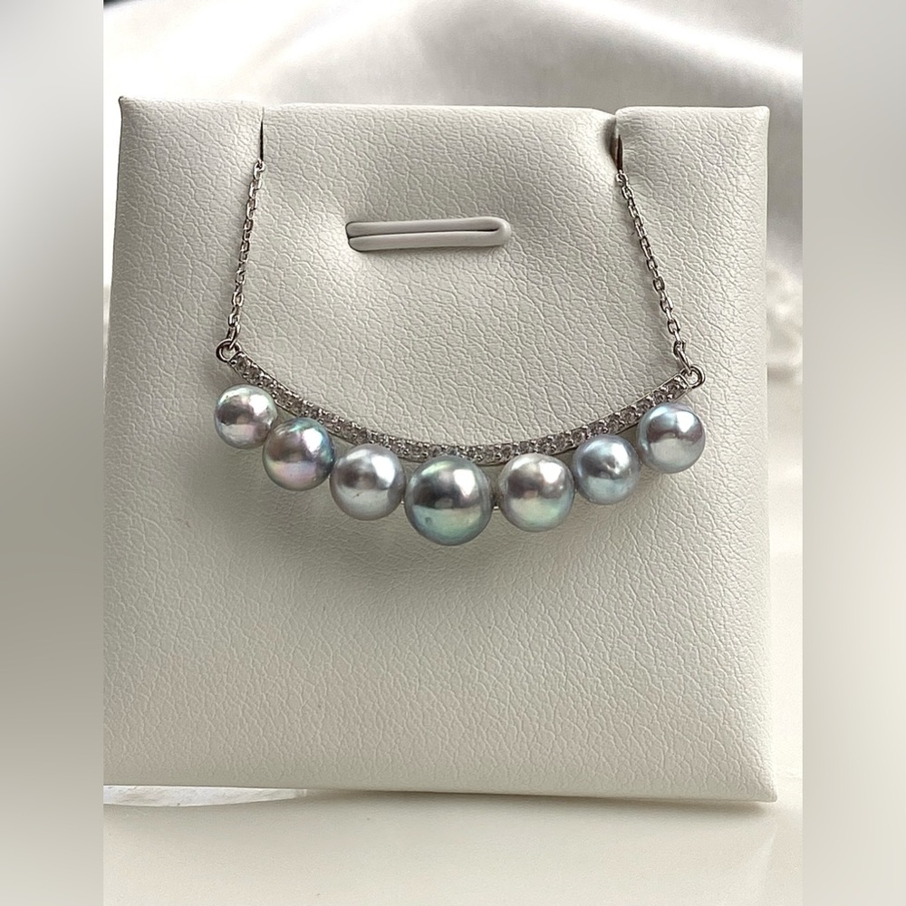 N253-High Quality s925 Akoya Sea Pearl Smile Necklace - Picture 2 of 7
